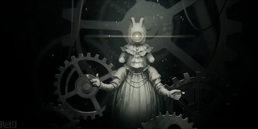 1_eye 5_fingers ambiguous_gender clothed clothing cogwheel dress fingers fur glowing glowing_eyes looking_at_viewer machine not_furry solo speaker speaker_face text white_clothing wool_(fur) yellow_eyes amamidori scp_foundation scp-808 humanoid monster robot 2017 alternate_version_at_source digital_media_(artwork) digital_painting_(artwork) japanese_text painting_(artwork) signature