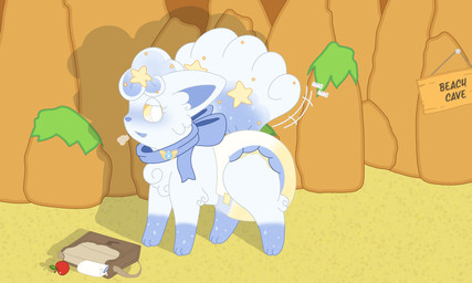 all_fours apple bag beach beach_cave_(pmd) bodily_fluids bow_ribbon breath cast_shadow clothed clothing diaper feral fluffy_tails folded_diaper food fruit fur genital_fluids glistening glistening_eyes looking_pleasured moss multi_tail outside plant rock satchel scarf sign star tail tail_motion tailwag unclean_diaper urine used_diaper using_diaper watersports wearing_diaper wet_diaper wetting wetting_diaper white_body white_fur yellow_eyes 81yffulfmm nintendo pokemon pokemon_mystery_dungeon spike_chunsoft alolan_form alolan_vulpix generation_7_pokemon pokemon_(species) regional_form_(pokemon) 5:3 absurd_res hi_res