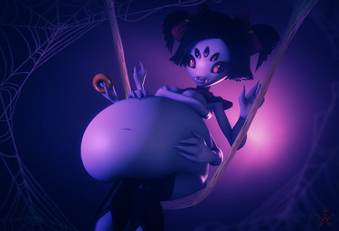 anthro belly big_belly big_breasts black_hair bloated breasts cleavage clothed clothing dessert doughnut fangs female food hair huge_belly obese obese_female overweight overweight_female pastry purple_body purple_skin solo stuffing teeth weight_gain pestilad undertale undertale_(series) muffet arachnid arthropod spider 2019 3d_(artwork) digital_media_(artwork)