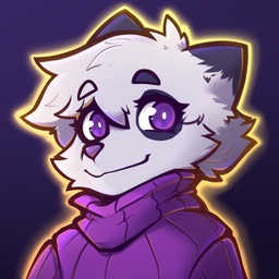 ambiguous_gender anthro biped clothed clothed_ambiguous clothed_anthro clothing eyebrows front_view fur hair looking_at_viewer mismatched_eyebrows purple_clothing purple_eyes purple_nose purple_sweater purple_topwear simple_background smile solo sweater topwear white_body white_fur mewgle dust_(mewgle) canid canine fox mammal 1:1 2026 digital_drawing_(artwork) digital_media_(artwork) nonbinary_(lore)