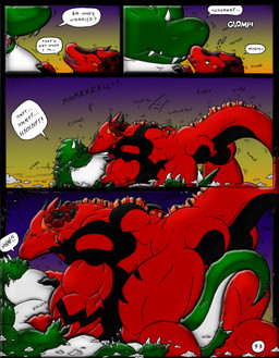 anthro big_breasts body_size_growth breasts duo extreme_size_difference female giga huge_breasts inflation kissing macro male muscular muscular_female muscular_male onomatopoeia puffkiss size_difference size_transformation sound_effects speech_bubble spikes spikes_(anatomy) text transformation dnapalmhead redsaber mythology dragon mythological_creature mythological_scalie scalie comic english_text