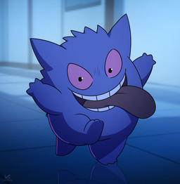 ambiguous_gender biped inside night purple_body red_eyes school semi-anthro smile smiling_at_viewer solo taunting tongue tongue_out zeklullaby help!_i've_turned_into_a_gengar nintendo pokemon poketoon generation_1_pokemon gengar ghost pokemon_(species) spirit hi_res