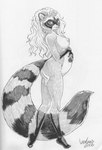 2006 absurd_res anthro ear_piercing ear_ring female greyscale hand_on_belly hi_res looking_at_viewer mammal markings monochrome nude piercing pregnant pregnant_anthro pregnant_female procyonid raccoon ring_(marking) ring_piercing ringed_tail solo striped_markings striped_tail stripes susan_van_camp tail tail_markings traditional_media_(artwork)