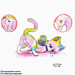 3_toes anus blue_eyes bodily_fluids butt collar cum cum_in_vagina cum_inside feet female feral genital_fluids genitals horn looking_at_viewer patreon_logo patreon_username pawpads paws pink_pawpads presenting presenting_anus presenting_hindquarters presenting_vulva purring raised_tail smile smiling_at_viewer solo spread_legs spread_vulva spreading tail text toes vulva wings yordraw patreon rainbow_butterfly_unicorn_kitty felicity_(rainbow_butterfly_unicorn_kitty) felid feline mammal 1:1 hi_res traditional_media_(artwork) url