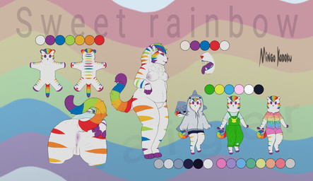 anthro anus big_butt blue_body blue_fur butt female fur genitals green_body green_fur nude open_mouth orange_body orange_fur paws purple_body purple_fur red_body red_fur slightly_chubby slightly_chubby_female solo vulva white_body white_fur yellow_body yellow_fur mingo_kodoku felid feline mammal pantherine tiger absurd_res hi_res model_sheet