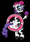 alternate_species beret blue_eyes clothing dessert ear_piercing ear_tag eyelashes eyewear female food glasses hair hat headgear headwear heart_symbol horn ice_cream looking_back parody piercing purple_hair smile solo tattoo text tongue tongue_out hijackerdraws dairy_air friendship_is_magic hasbro my_little_pony fan_character raricow_(mlp) rarity_(mlp) bovid bovine cattle mammal 2017 alpha_channel english_text hi_res