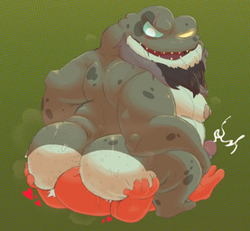 anthro beard belly big_belly big_butt biped bodily_fluids butt cum duo ejaculation facesitting facial_hair genital_fluids genitals green_background green_body humanoid_hands male male/male moobs musk nipples nude overweight overweight_anthro overweight_male penis red_body simple_background sitting_on_another sweat sweaty_butt haxsmack amphibia_(series) disney captain_grime hop_pop amphibian frog toad_(frog) 2022 digital_media_(artwork) hi_res