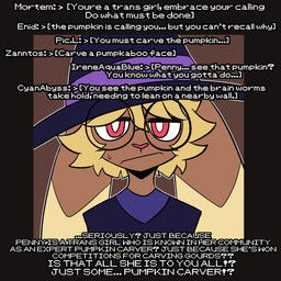 anthro clothing eyewear female frown frowning_at_viewer glasses hat haunted_house headgear headwear holidays solo text wearing_glasses witch_costume witch_hat corruptedcryptid halloween nintendo pokemon penny_(corruptedcryptid) generation_4_pokemon lopunny pokemon_(species) 1:1 english_text hi_res trans_(lore) trans_woman_(lore)