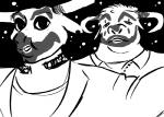 anthro black_background bodypaint clothed clothing duo face_paint horn juggalo male simple_background inkyfrog disney insane_clown_posse zootopia fan_character bovid bovine cattle mammal 2016 black_and_white monochrome