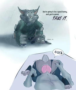 animal_genitalia animal_penis anthro anus bodily_fluids bottomwear butt butt_grab censored_profanity claw_marks clothed clothing crying dialogue duo erection feet female female_penetrated female_raped fingers first_person_view forced from_behind_position fur genitals grey_body grey_fur hand_on_butt holding_another holding_leg holding_object interspecies knot knotted_penis looking_back lying male male/female male_penetrating male_penetrating_female male_pov male_rape male_raping_female on_front open_mouth pants penetration penile penile_penetration penis penis_in_vagina rape rape_face sex simple_background size_difference sweater tail tears teeth text toes topwear torn_bottomwear torn_clothing torn_pants torn_topwear vaginal vaginal_penetration vulva nutlover disney zootopia judy_hopps pawbert_lynxley canada_lynx felid feline lagomorph leporid lynx mammal rabbit digital_media_(artwork) english_text hi_res