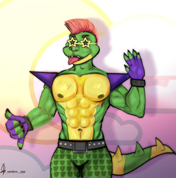 anthro green_body male muscular muscular_male presenting rock solo star yandorxitos five_nights_at_freddy's five_nights_at_freddy's:_security_breach scottgames steel_wool_studios montgomery_gator security_(fnaf_world) crocodile crocodilian reptile scalie hi_res