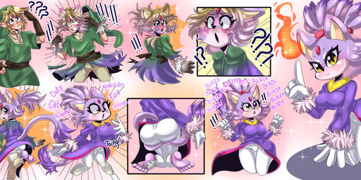 alternate_costume anthro big_breasts big_butt blonde_hair blush breast_growth breasts butt butt_expansion clothed clothing clothing_swap confusion expansion female forehead_gem fur gem gender_transformation growth hair humanoid_to_anthro identity_death male mind_alteration mtf_transformation personality_change purple_body purple_fur simple_background solo species_transformation surprised tail tail_growth text tf_into_fictional_character thick_thighs thigh_expansion tied_hair transformation natsumera nintendo sega sonic_the_hedgehog_(series) the_legend_of_zelda blaze_the_cat link domestic_cat felid feline felis humanoid hylian mammal 2024 absurd_res colored comic digital_media_(artwork) english_text hi_res sequence