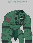 barazoku beard bottomwear clothing facial_hair green_body green_skin hairy loincloth male muscular muscular_male not_furry open_mouth orcus_challenge solo text rickleone humanoid orc himbo 3:4 english_text hi_res