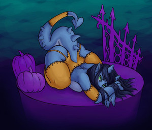 anthro clothing female food fruit legwear plant pumpkin solo stockings oddmire_ash hachi_(hachidoesart) aquatic fish shark source_request herm_(lore)