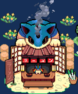 ambiguous_gender building feral flower food leek onion plant ramen_bowl ramen_shop smoke solo sprite vegetable wood blitzdrachin conditional_dnp nintendo pokemon pokemon_mystery_dungeon spike_chunsoft generation_2_pokemon mammal mustelid pokemon_(species) quilava alpha_channel digital_media_(artwork) pixel_(artwork) wplace_(artwork)
