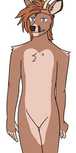 5_fingers anthro antlers arm_tuft biped blue_eyes brown_body brown_fur brown_hair brown_hooves brown_nose chest_tuft cloven_hooves countershade_fur countershade_legs countershade_thighs countershade_torso countershading featureless_chest featureless_crotch fingerless_(marking) fingers front_view fur hair hooves horn knock-kneed leg_markings legs_together looking_at_viewer male markings nude shoulder_tuft simple_background slim slim_anthro slim_male snout socks_(marking) solo standing tan_body tan_countershading tan_fur tuft unguligrade white_background terrathewizard sydney_(terrathewizard) deer mammal full-length_portrait portrait