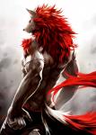 anthro biceps clothed clothing male muscular muscular_anthro muscular_male red_eyes solo topless sky_gomi canid canine canis mammal wolf 2016