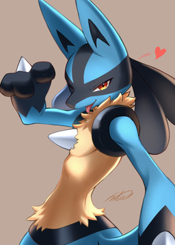 3_fingers amber_eyes ambiguous_anthro ambiguous_gender anthro biped black_body black_fur black_inner_ear black_markings blue_body blue_fur blue_tail chest_spike facial_markings fingers fur gloves_(marking) hand_spike head_markings heart_symbol looking_at_viewer markings mask_(marking) neck_tuft nude nude_ambiguous nude_anthro one_eye_closed open_mouth pointy_ears prick_ears simple_background solo spikes spikes_(anatomy) standing tail tan_body tan_fur tongue tongue_out tuft wink winking_at_viewer netiel nintendo pokemon canid generation_4_pokemon lucario mammal pokemon_(species) 2026 digital_drawing_(artwork) digital_media_(artwork) hi_res japanese_description signature