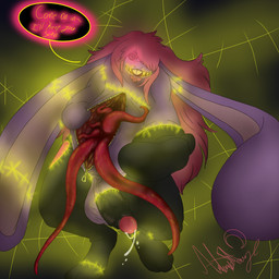 anthro balls bodily_fluids dripping foreskin genital_fluids genitals glowing glowing_eyes glowing_markings hand_outstretched hypnotic_eyes imminent_vore looking_at_viewer male markings open_torso penis plushie precum precum_drip retracted_foreskin ringed_eyes solo speech_bubble tentacles text vein veiny_penis zipper_down fledgedragonfox stuff'd_(fledgedragonfox) animate_inanimate demon humanoid lagomorph leporid living_clothing living_costume living_plushie mammal rabbit 1:1 english_text