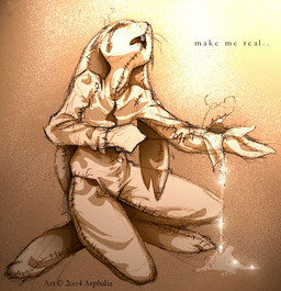ambiguous_gender anthro begging bodily_fluids buckteeth button_(fastener) button_eyes button_pop clothing crying floppy_ears kneeling long_ears looking_up on_ground pose rag_doll_(toy) sad simple_background solo stitch_(sewing) tears teeth text wardrobe_malfunction arphalia the_velveteen_rabbit lagomorph mammal 2004 english_text high_contrast low_res monochrome sepia sketch