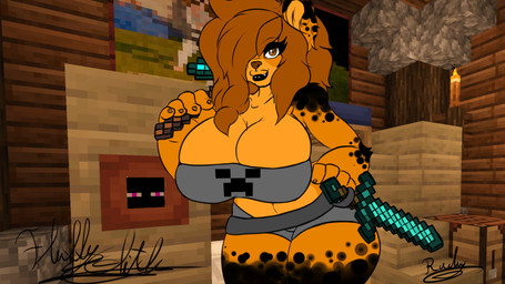 big_breasts breasts clothed clothing detailed_background eyelashes female fur hand_on_hip inside looking_at_viewer melee_weapon open_mouth pickaxe screencap screencap_background smile solo sword thick_thighs weapon wide_hips fluffyglitch microsoft minecraft mojang xbox_game_studios ana_(fluffyglitch) bear humanoid mammal 16:9 digital_drawing_(artwork) digital_media_(artwork) flat_colors hi_res widescreen