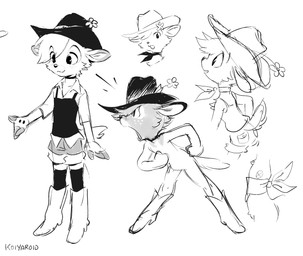 accessory anthro antler_stump antlers clothed clothing cowboy flower flower_in_hair fur hair hair_accessory hat headgear headwear hooves horn male open_mouth plant simple_background smile solo tail young young_anthro young_male koiyaroid koiyaroid_(character) deer mammal hi_res monochrome