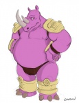 anthro belly clothed clothing horn male overweight overweight_anthro overweight_male pink_body pink_skin skimpy solo speedo swimwear topless canson altered_beast sega neff_(altered_beast) van_vader mammal rhinoceros 2013 hi_res signature