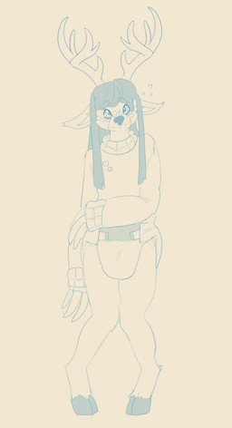 ageplay anthro blush clothed clothing diaper embarrassed eyelashes female female_anthro front_view glistening glistening_eyes hooves infantilism long_fingers looking_at_viewer mouth_closed roleplay simple_background solo standing sweater topwear wearing_diaper hardscales deer mammal full-length_portrait hi_res monochrome portrait