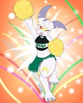 anthro blush cheerleader cheerleader_outfit clothing female femboy happy looking_at_viewer navel one_eye_closed one_leg_up pom_poms raised_leg red_eyes smile solo thick_thighs white_body wink conditional_dnp ineedanaccount bandai_namco digimon opa_(ineedanaccount) digimon_(species) lekismon hi_res male_(lore)