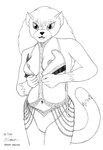 1995 anthro areola bernard_doove clothing dipstick_tail felid female fur greyscale hair harem_outfit mammal markings monochrome multicolored_tail navel open_mouth panties solo tail tail_markings underwear undressing