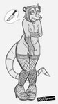 anthro breast_squish breasts clothing collar feet female fishnet_clothing fishnet_legwear footwear high_heels knife legwear nude shoes solo squish stockings toes radopossum fan_character rad_(radopossum) american_opossum mammal marsupial hi_res monochrome male_(lore)