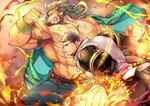 abs anthro duo fight fire halo male muscular muscular_anthro muscular_male pecs shirtless youzora_samo18 lifewonders tokyo_afterschool_summoners arsalan_(tas) zabaniyya_(tas) angel felid human lion mammal pantherine