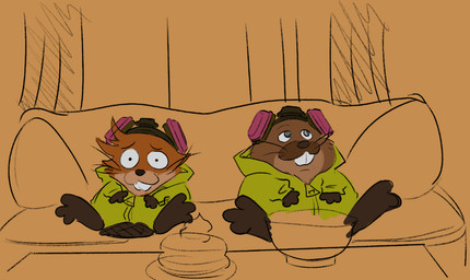 duo female feral male parody spoochy breaking_bad disney hoppers_(disney) pixar king_george_(hoppers) mabel_tanaka beaver mammal rodent
