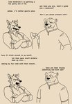 anthro crossed_arms dialogue duo humor implied_watersports male text ganii echo_(series) echo_project the_smoke_room nikolai_krol william_adler badger canid canine canis coyote mammal mustelid musteline 2023 absurd_res english_text hi_res monochrome