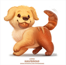 ambiguous_gender beady_eyes black_eyes bread feral food fur humor pun simple_background solo tail tail_motion tailwag text visual_pun white_background white_body white_fur yellow_body yellow_fur piper_thibodeau bread_creature canid canine canis domestic_dog food_creature mammal 2018 digital_media_(artwork) digital_painting_(artwork) painting_(artwork) url