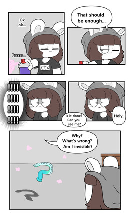 ambiguous_gender anthro beanie black_clothing black_shirt black_topwear brown_hair clothing dialogue dildo duo grey_beanie grey_clothing grey_hat grey_headwear hair hat headgear headwear invisible male sex_toy shirt shocked speech_bubble spray_can text topwear tonytoran tina_(tonytoran) tony_(tonytoran) chinchilla chinchillid mammal rodent absurd_res comic hi_res