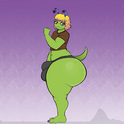 anthro big_butt bulge butt claws feet femboy male pose smile solo thick_thighs toe_claws threehorns alien monster 1:1 hi_res