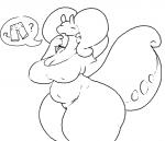 anthro big_breasts bottomless bottomwear breasts clothed clothing female genitals navel pants pussy question_mark shirt slightly_chubby spots tail thick_thighs topwear wide_hips onetiredbear mythology nintendo pokemon dragon gastropod generation_6_pokemon goodra mollusk mythological_creature mythological_scalie pokemon_(species) scalie slug aliasing black_and_white digital_media_(artwork) line_art monochrome sketch