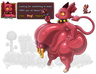 anthro belly big_belly big_breasts big_butt breasts butt collar female flower gold_(metal) gold_collar gold_piercing huge_belly huge_breasts huge_butt hyper hyper_belly hyper_breasts hyper_butt long_tail metal_collar muscular muscular_arms piercing plant rose_(flower) shortstack shortstack_female simple_background solo sprite_art tail text white_background kixly terraria fire_imp_(terraria) imp english_text hi_res