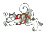 anthro ass_up collar heart_symbol looking_back male nude simple_background smile solo white_background fonyaa canid canine canis domestic_dog husky mammal nordic_sled_dog spitz