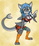 3_toes 4_fingers anthro blue_hair breasts cleavage clothed clothing dancing feet female fingers grey_body grey_skin hair non-mammal_breasts solo toes yellow_eyes ziegelzeig bad_guy_cafe mera_(dagonn) fish marine shark hi_res