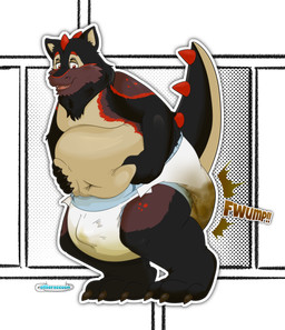 anthro belly bodily_fluids diaper feces genital_fluids lifting_belly male overweight pooping raised_tail slightly_chubby soiled_diaper soiling soiling_diaper solo tail unclean_diaper urine used_diaper using_diaper wet wet_diaper wetting wetting_diaper possumkiddo hybrid absurd_res hi_res