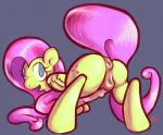 2014 anus blue_eyes butt equid equine female fluttershy_(mlp) friendship_is_magic genitals hasbro hauntzor looking_at_viewer looking_back mammal my_little_pony mythological_creature mythological_equine mythology nipples pegasus pussy solo wings