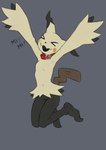anthro biped breasts collar eyes_closed featureless_breasts female front_view navel nude nude_anthro nude_female open_mouth open_smile simple_background small_breasts smile solo tail tongue yellow_body sealer4258 nintendo pokemon mimi_(sealer4258) generation_7_pokemon mimikyu pokemon_(species) 2025 absurd_res digital_media_(artwork) hi_res