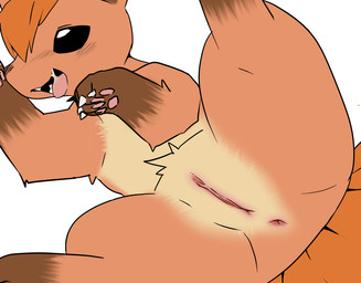 4_fingers 6_tails anus black_eyes blush blush_lines bodily_fluids brown_body brown_fur claws fangs female female_feral feral fingers fur genitals glistening glistening_eyes gloves_(marking) humanoid_genitalia humanoid_genitalia_on_feral humanoid_vulva humanoid_vulva_on_feral leg_markings markings mismatched_genitalia mismatched_humanoid_vulva mismatched_vulva multi_tail multicolored_body multicolored_fur open_mouth orange_body orange_fur orange_tail pawpads paws pink_anus pink_pawpads quadruped saliva saliva_string simple_background socks_(marking) solo spread_legs spreading tail tan_body tan_fur teeth tongue tongue_out vulva white_background pu_sukebe nintendo pokemon canid canine generation_1_pokemon mammal pokemon_(species) vulpix 2021 digital_drawing_(artwork) digital_media_(artwork)