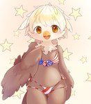 american_flag_bikini anthro beak bikini brown_eyes clothed clothing feather_hair feather_tuft feathers female female_anthro flag_bikini kemono looking_at_viewer multicolored_body pseudo_hair solo star swimwear thigh_gap tuft two-piece_swimsuit winged_arms wings young young_female canopus335 accipitrid accipitriform avian bald_eagle bird eagle sea_eagle hi_res portrait three-quarter_portrait