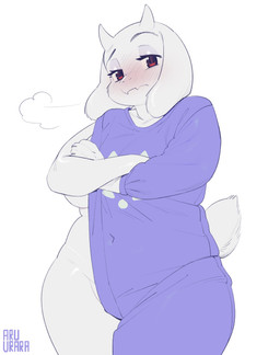 2_horns anthro asymmetrical_clothing belly big_breasts biped black_eyebrows blush blush_lines blushing_at_viewer breasts breath clothed clothed_anthro clothed_female clothing crossed_arms eyebrows eyelashes female female_anthro fingers flesh_fang floppy_ears front_view fur half-closed_eyes horn long_ears looking_at_viewer lop_ears monotone_body monotone_fur monotone_horn mouth_closed narrowed_eyes navel_outline no_bra no_underwear partially_clothed partially_clothed_anthro partially_clothed_female pose purple_clothing purple_sweater purple_text purple_topwear raised_eyebrow red_eyes scut_tail short_tail simple_background slightly_chubby slightly_chubby_anthro slightly_chubby_female solo sweater tail text thick_thighs topwear white_background white_body white_fur white_horn white_sclera wide_hipped_anthro wide_hipped_female wide_hips aruurara brooklyn_sweater meme_clothing undertale_(series) toriel boss_monster_(undertale) bovid caprine goat mammal 2025 artist_name hi_res meme pinup portrait three-quarter_portrait