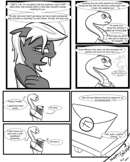 anthro clothing cochlear_implant_processor dialogue envelope female furniture hug hugging_another shirt smile standing table tank_top text topwear tunic baristagamerproductions ada_(gem_hunters) alfonso_(gem_hunters) phoebe_(gem_hunters) felid feline mammal reptile scalie snake 4:5 absurd_res comic english_text hi_res monochrome shaded