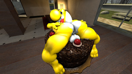 anthro anus backsack balls big_balls big_butt butt butt_grab cake dessert food genitals hand_on_butt male nude_male posing_nude puffy_anus sitting_on_cake smile smiling_at_viewer solo dj_gayshi_(artist) mario_bros nintendo dj_gayshi_(dj_gayshi) yellow_yoshi yoshi 3d_(artwork) digital_media_(artwork) hi_res