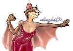 anthro bat bracelet breasts classy cleavage clothed clothing cross cross_necklace dingbat_(character) dress evening_gown female heavyteeth jewelry kim_c mammal membrane_(anatomy) membranous_wings necklace red_clothing red_dress solo winged_arms wings
